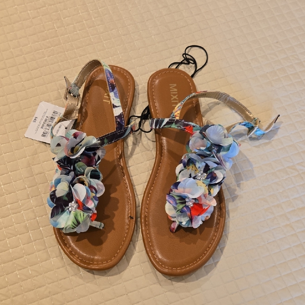Mixit Brown Sandals with Floral Embellishments